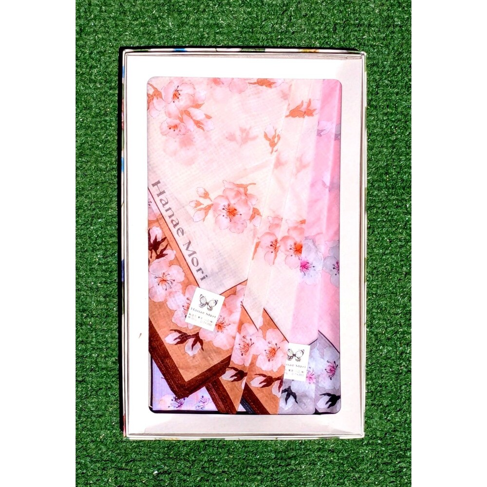 Hanae Mori 3-Pc Handkerchief/Napkin Purple/Pink/Beige Floral Square 16x16" NOS